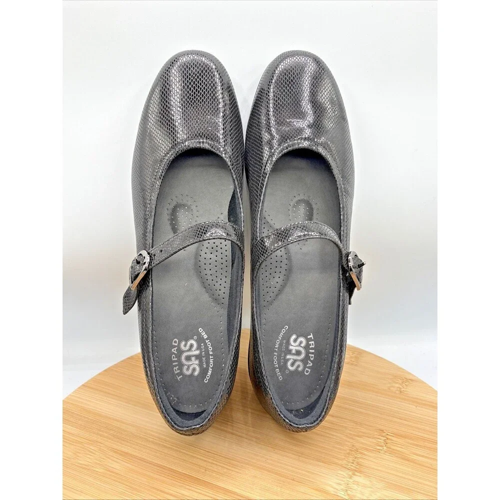 SAS Maria Mary Jane Shoes Womens 10N Black Textured Tripad USA Comfort Buckle